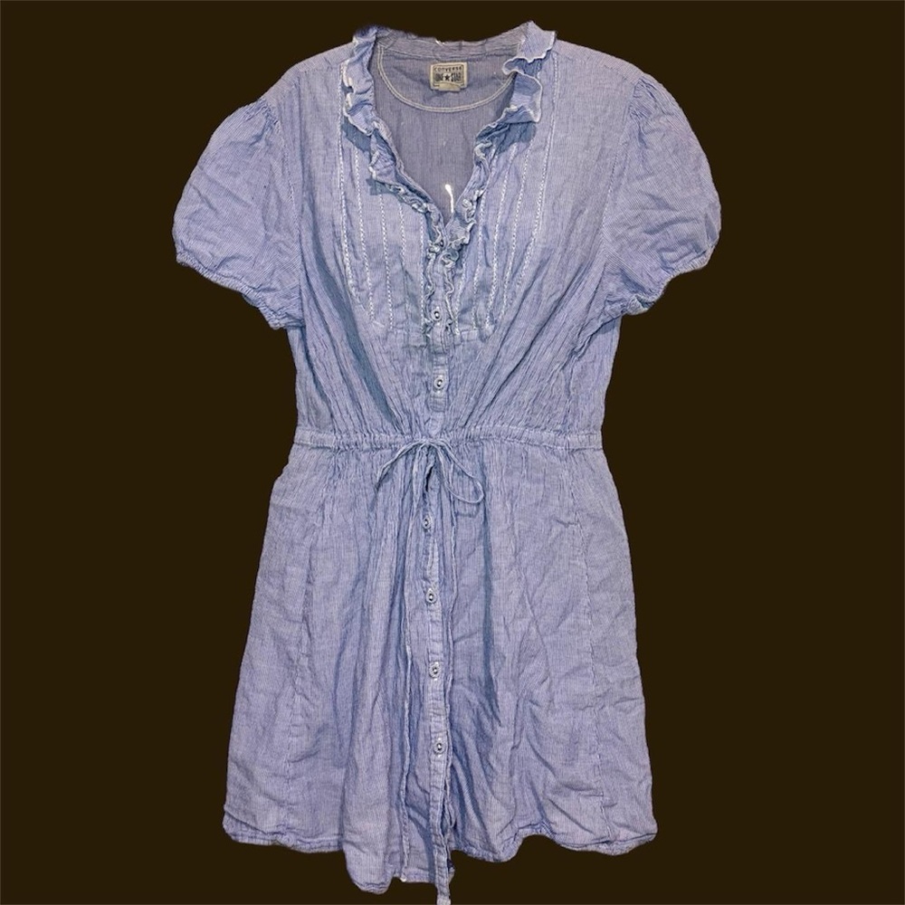 Converse vintage Y2K Blue Button-Up Dress with Ruffle Details